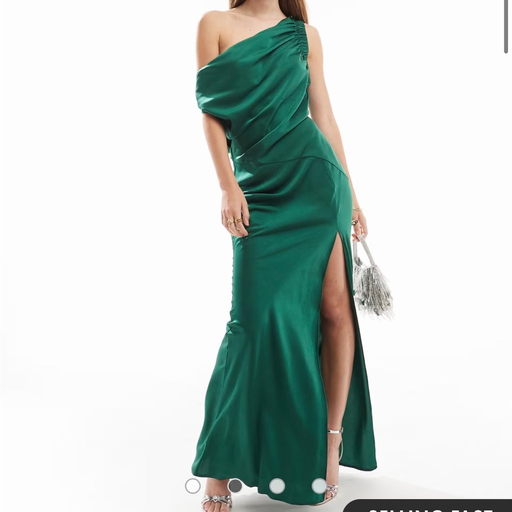 ASOS One Shoulder Green Satin Dress
